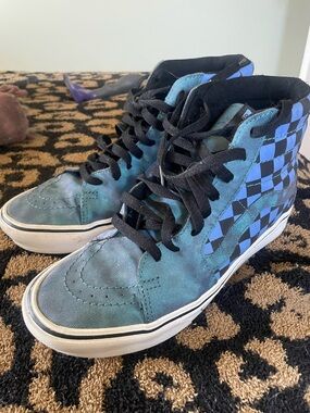 Vans High Top Checkerboard Sneakers in Teal and Blue. RARE